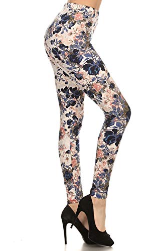 Leggings Depot High Waisted Floral & Space Print Leggings for Women-Full Length-R593, Bloom Time, One Size