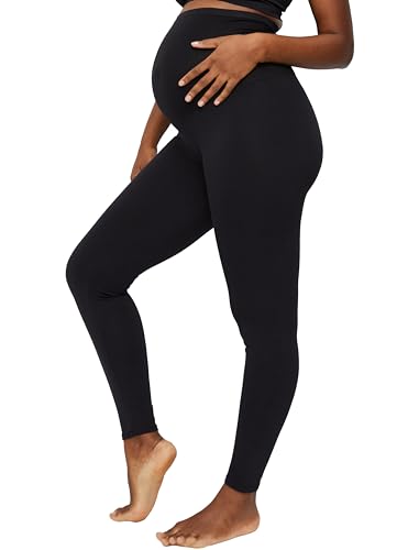 Motherhood Maternity Women's Maternity Essential Stretch Secret Fit Belly Leggings XS-3X Available in 1 Pack & 2 Packs, Black, Large