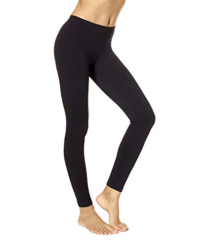 No nonsense Women's Leggings - Soft Cotton Feel, Comfortable & Perfect for Layering, Gentle Elastic Waistband - Black - Large