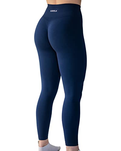 Seamless Scrunch Legging Women Yoga Pants 7/8 Tummy Control Workout Running for Workout Fitness Sport Active Ankle Legging-25'' (S, Tuxedo Blue)