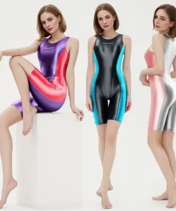 Spandex Costume AMORESY Women's Tight Smooth Competition One-piece swimsuit Shiny top - Stretch Glitter Patchwork One Piece Jumpsuit for Surfing and Performance