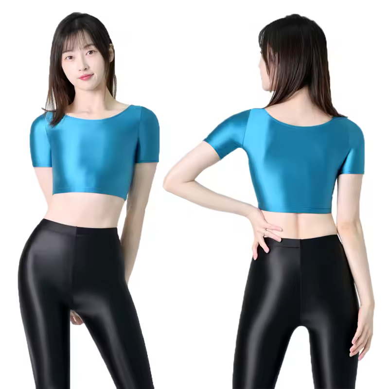 MJINM Women's Elastic Smooth Satin Short Sleeve Yoga Tops - Smooth Thin Stretch Activewear T-Shirts MJINM Women's Elastic Smooth Satin Short Sleeve Yoga Tops - Smooth Thin Stretch Activewear T-Shirts